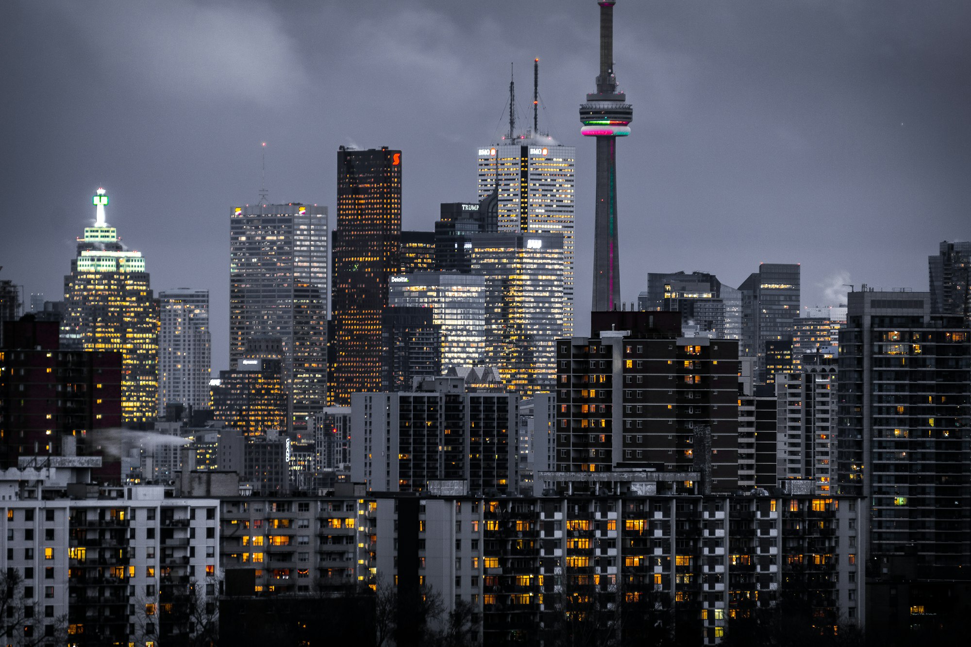 Modern glass skyscrapers reaching into the sky